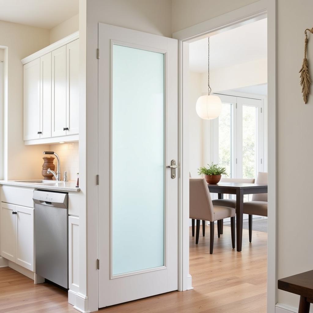 Half wall door separating kitchen and dining area