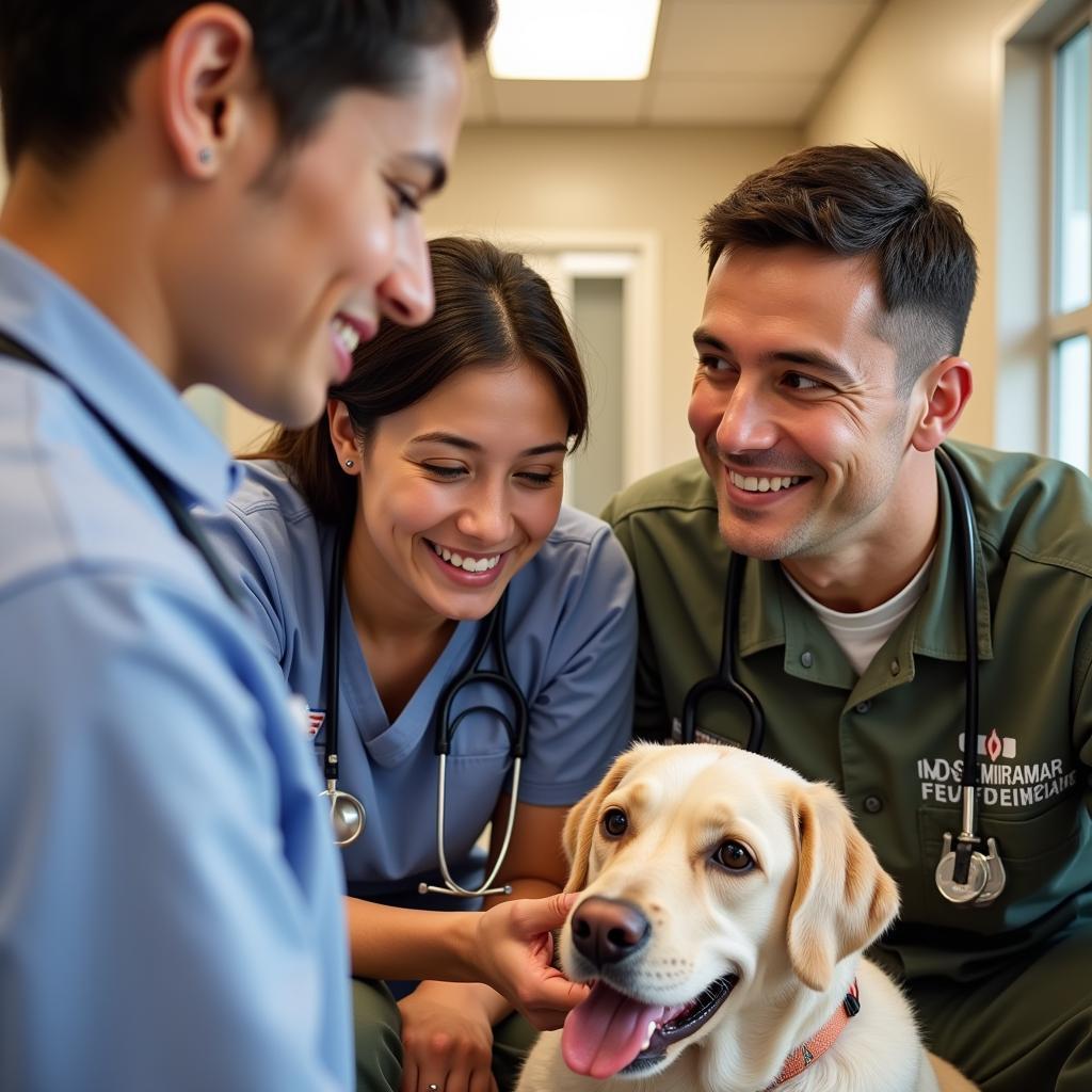 Happy Military Family with Pet at Vet Clinic