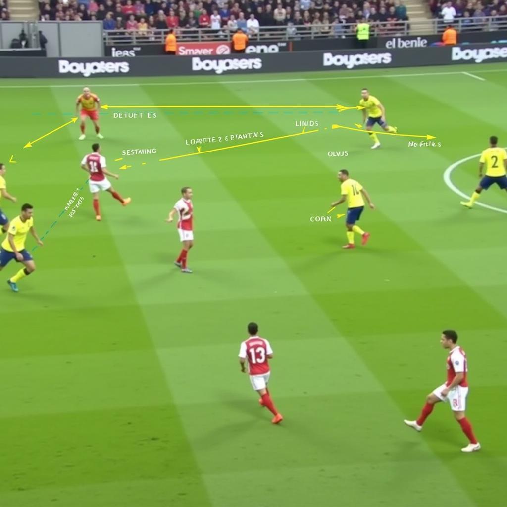 Players executing the 1-3-1 trap against an attacking team