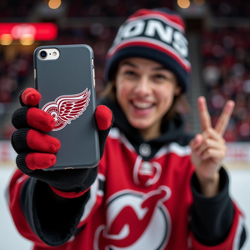 Hockey Fan With Custom Phone Case