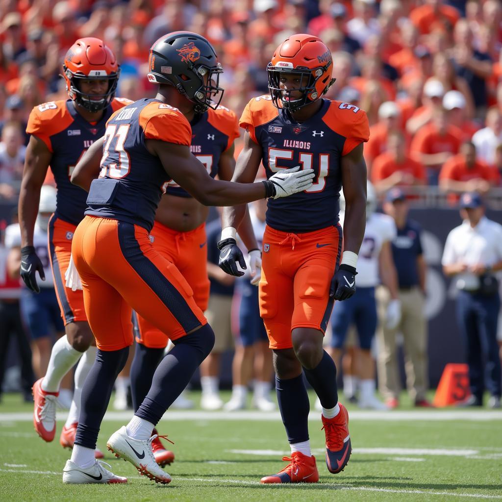 Illinois Football Players in Action with New Uniforms