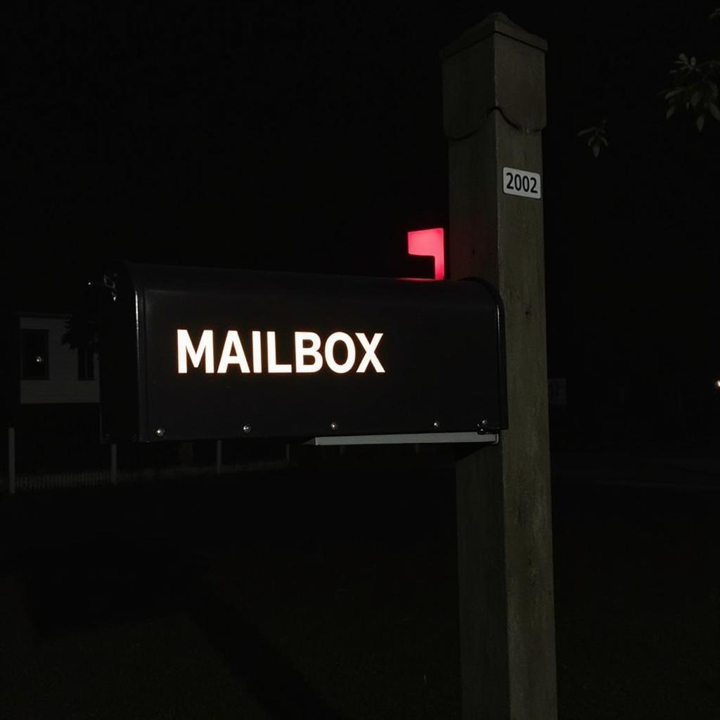 Illuminated mailbox lettering at night