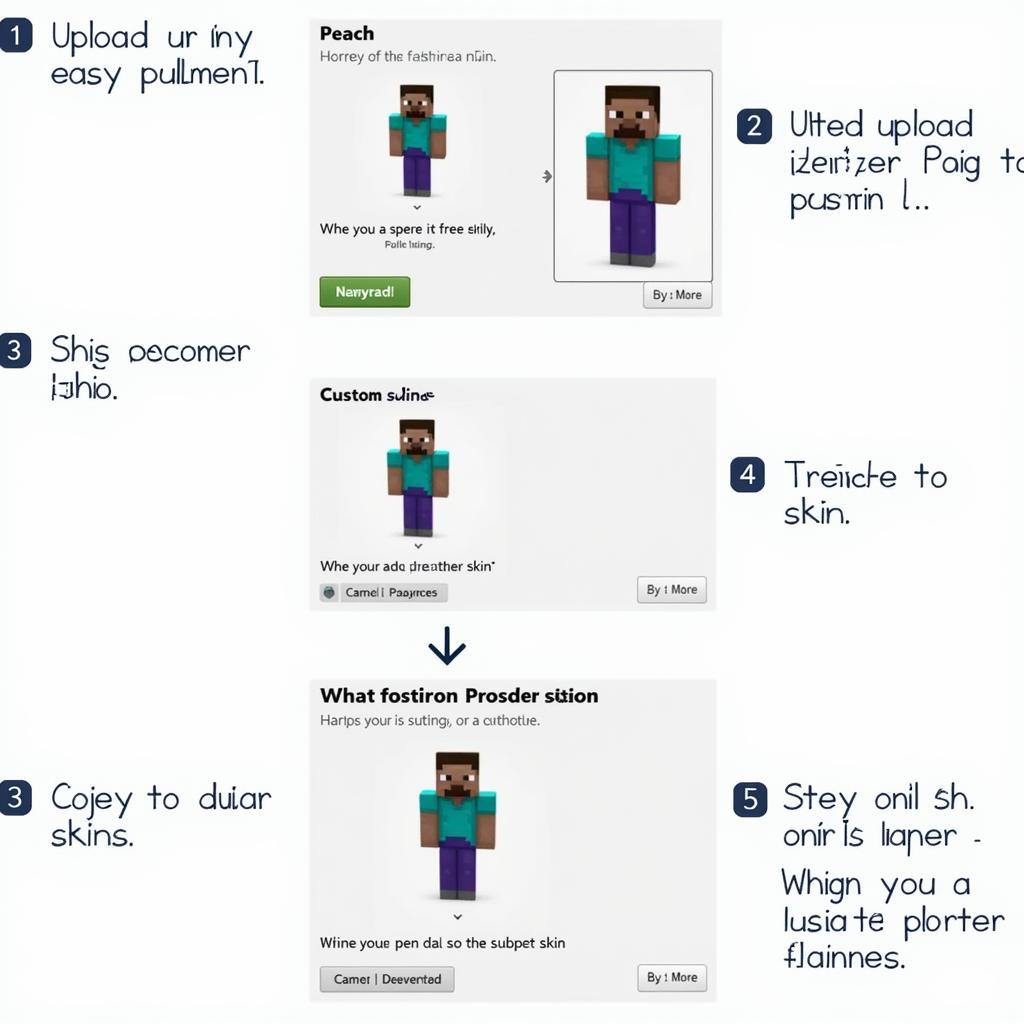 Step-by-step visual guide on how to install a Minecraft skin, highlighting the key steps on the Minecraft website.