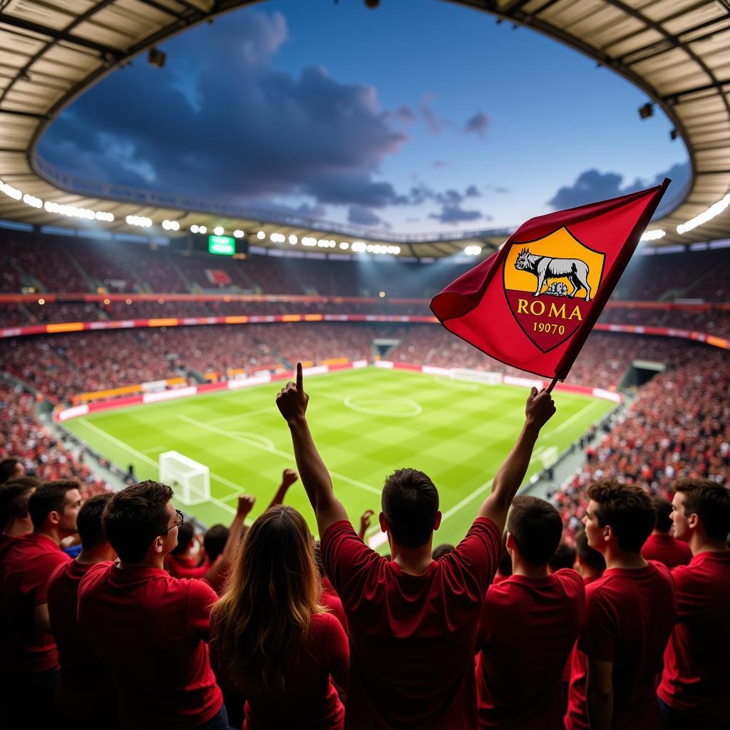 Roma Fans Cheering at Stadio Olimpico