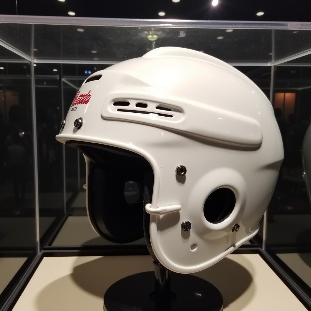 Jets white helmet in a display case