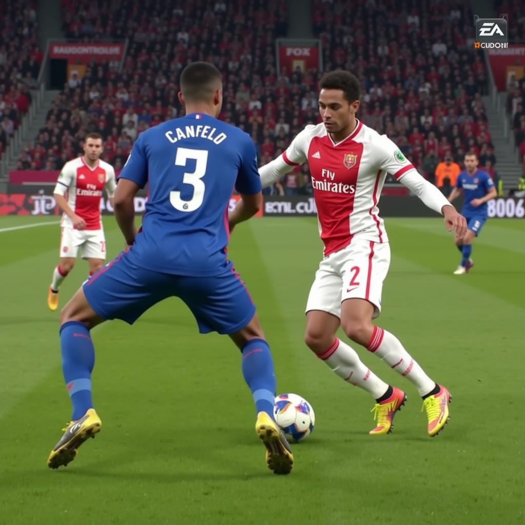 Joao Cancelo demonstrating his defensive prowess in FIFA 23 by intercepting a pass