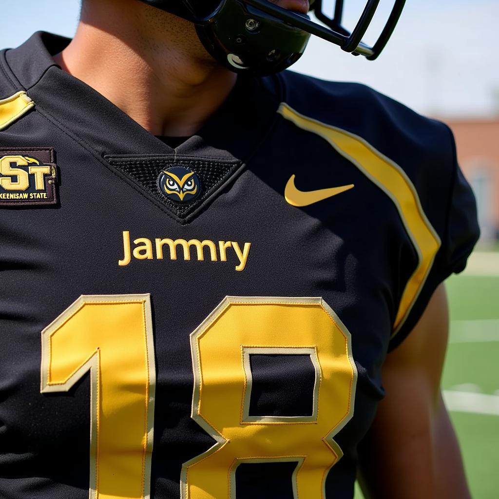 Kennesaw State black and gold football jersey with player number and name on the back.