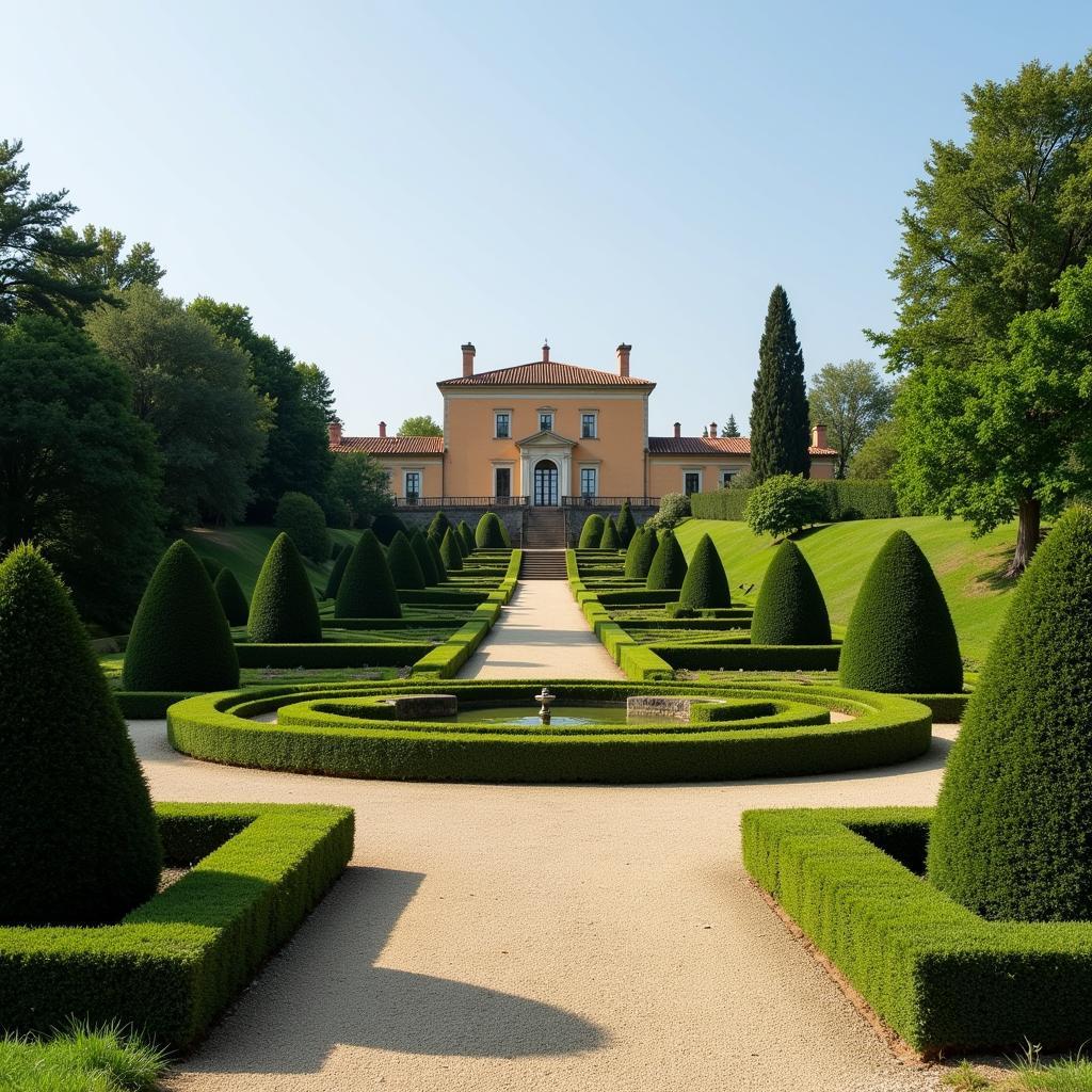 Panoramic view of La Rotonda's gardens and the surrounding Vicenza countryside.