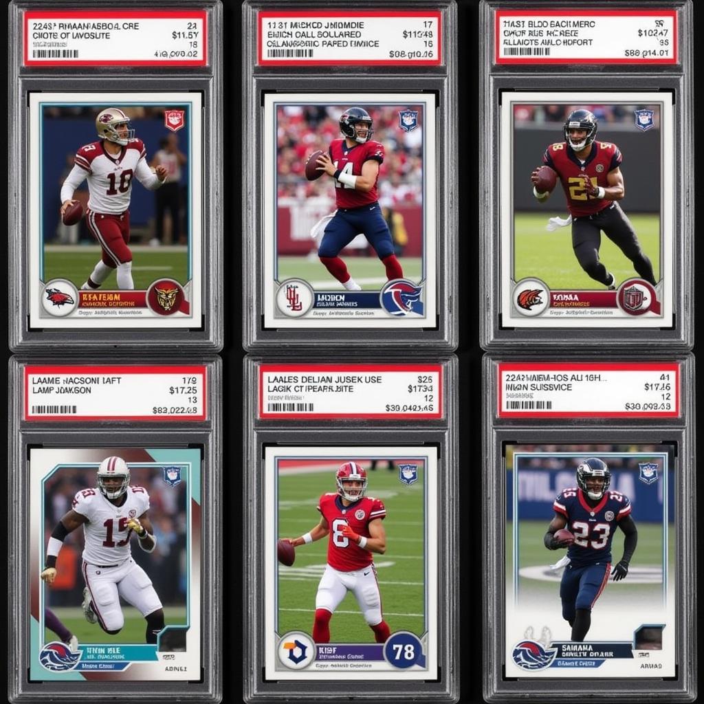 A display of various graded and protected Lamar Jackson rookie cards.