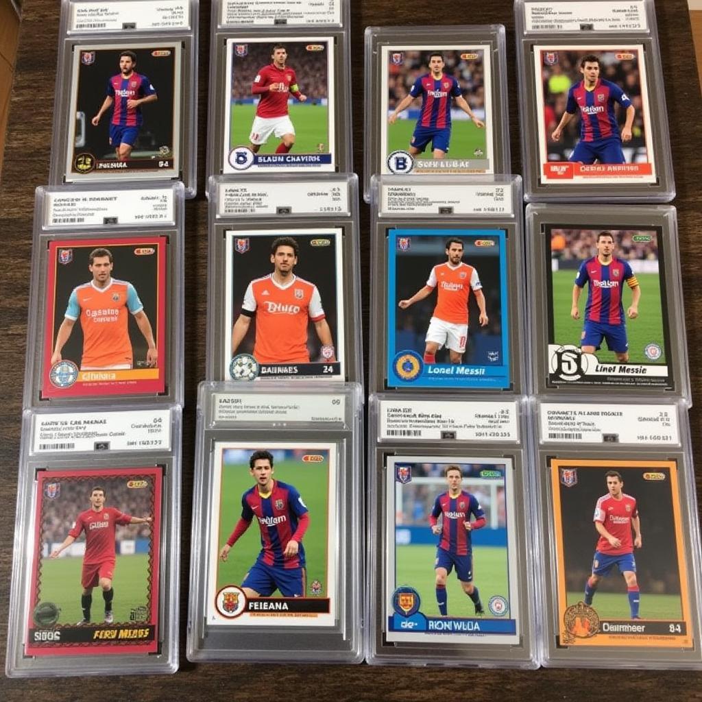 Lionel Messi Rookie Card Collection - A display of various valuable Lionel Messi rookie cards, showcasing their different designs and conditions.