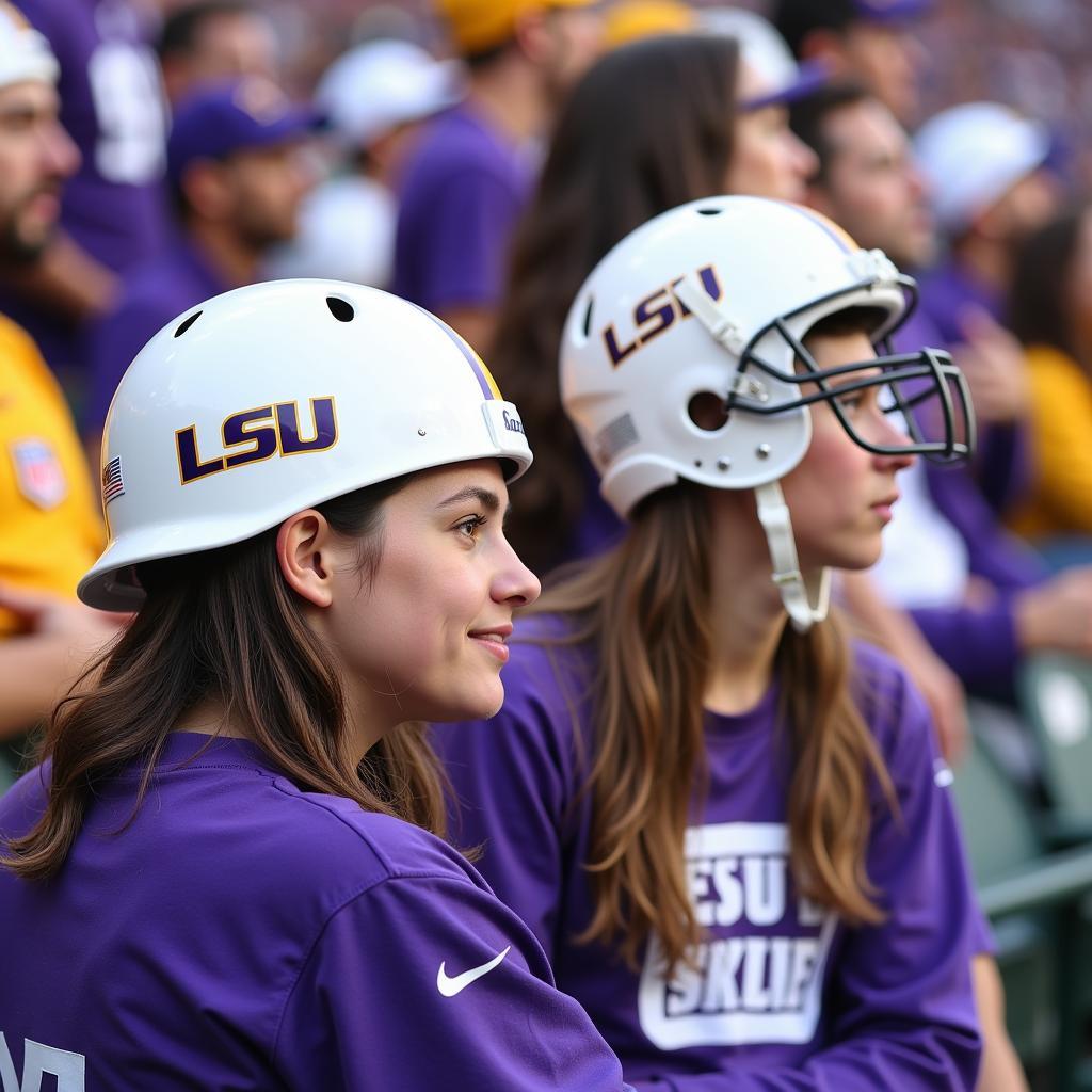 LSU Fans Wearing White Helmets