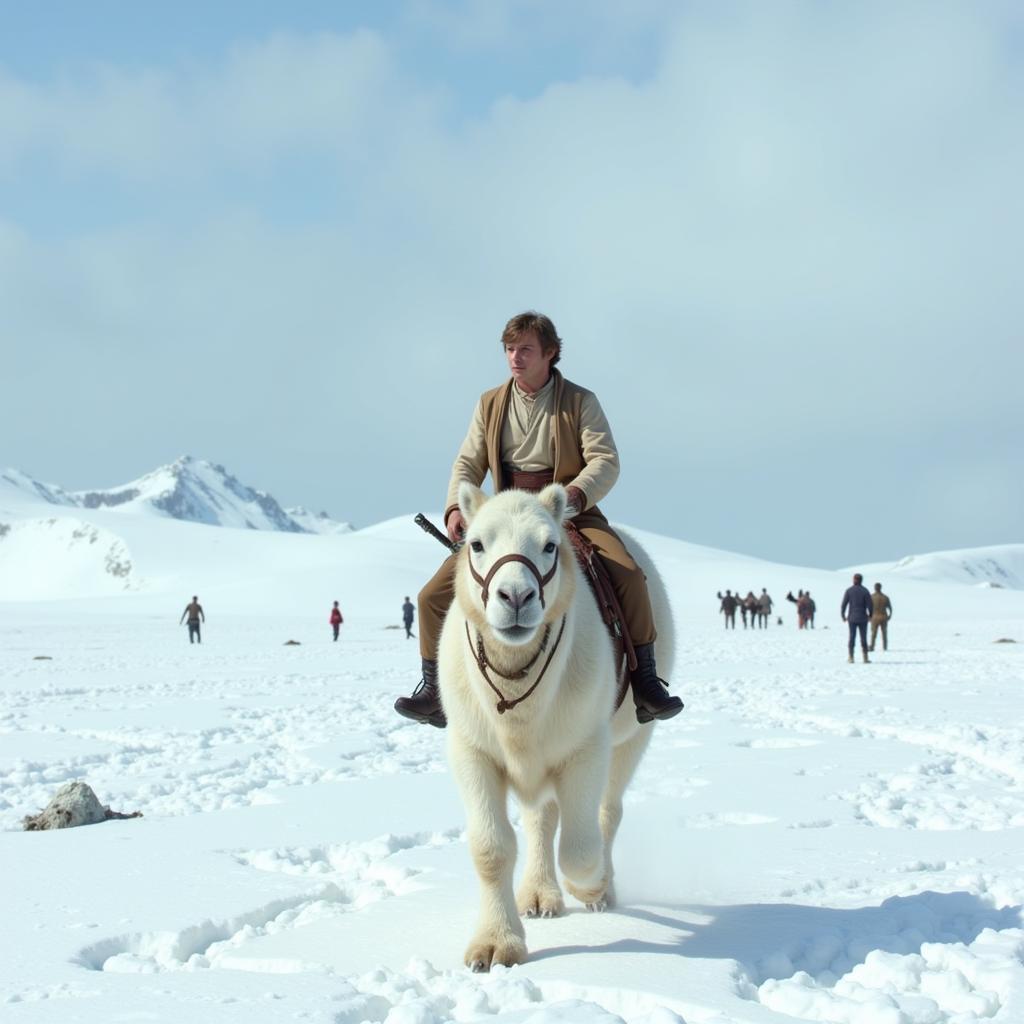 Luke Skywalker riding a Tauntaun on Hoth