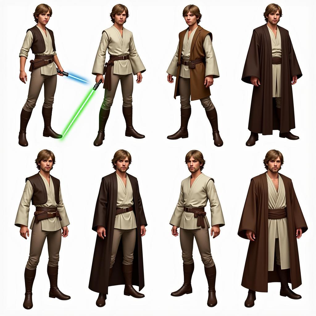 Several Luke Skywalker Minecraft skin variations displayed, showcasing different outfits and poses.