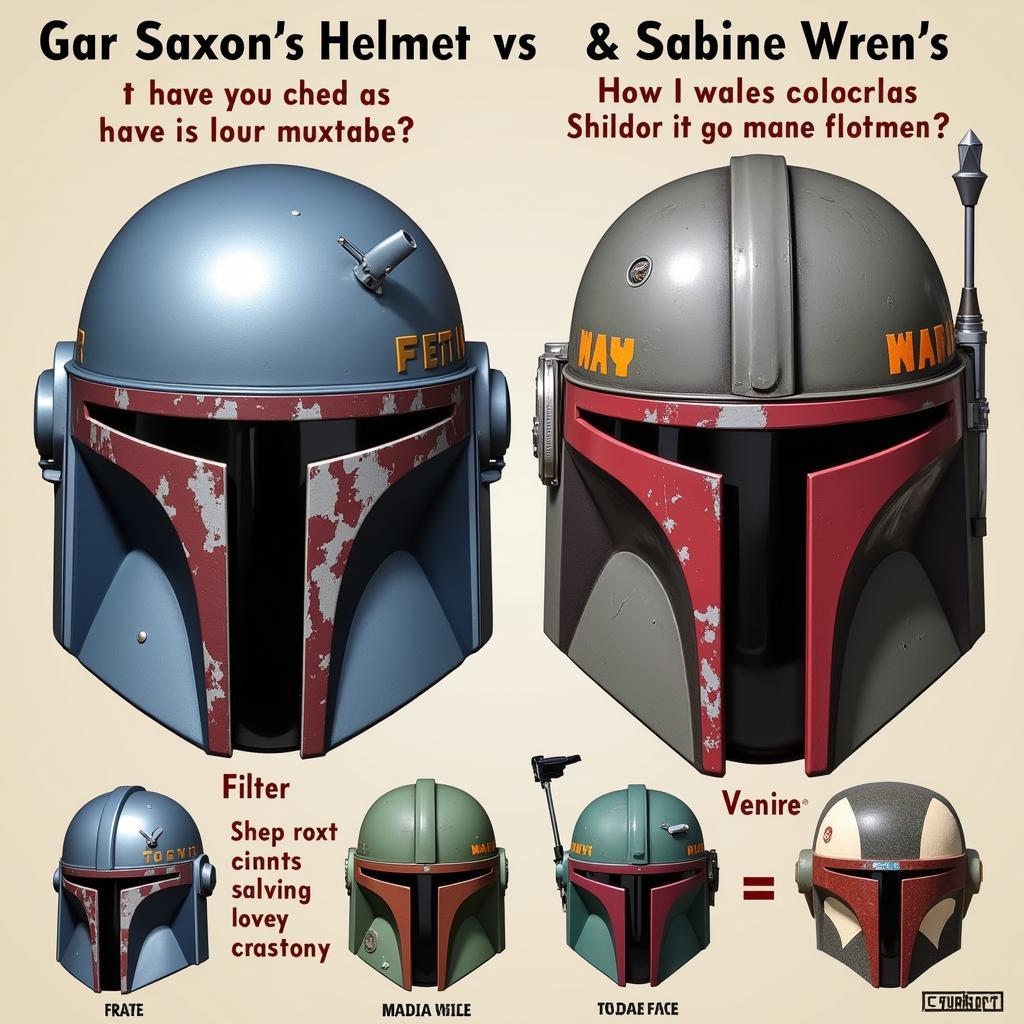 Comparison of Mandalorian Helmets: Boba Fett, Sabine Wren, and Gar Saxon