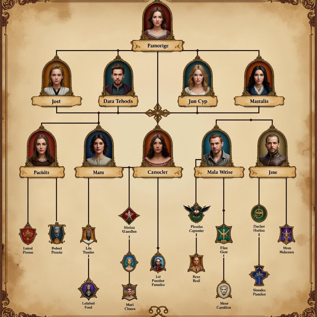 Family tree depicting a matriarch's lineage in an RPG