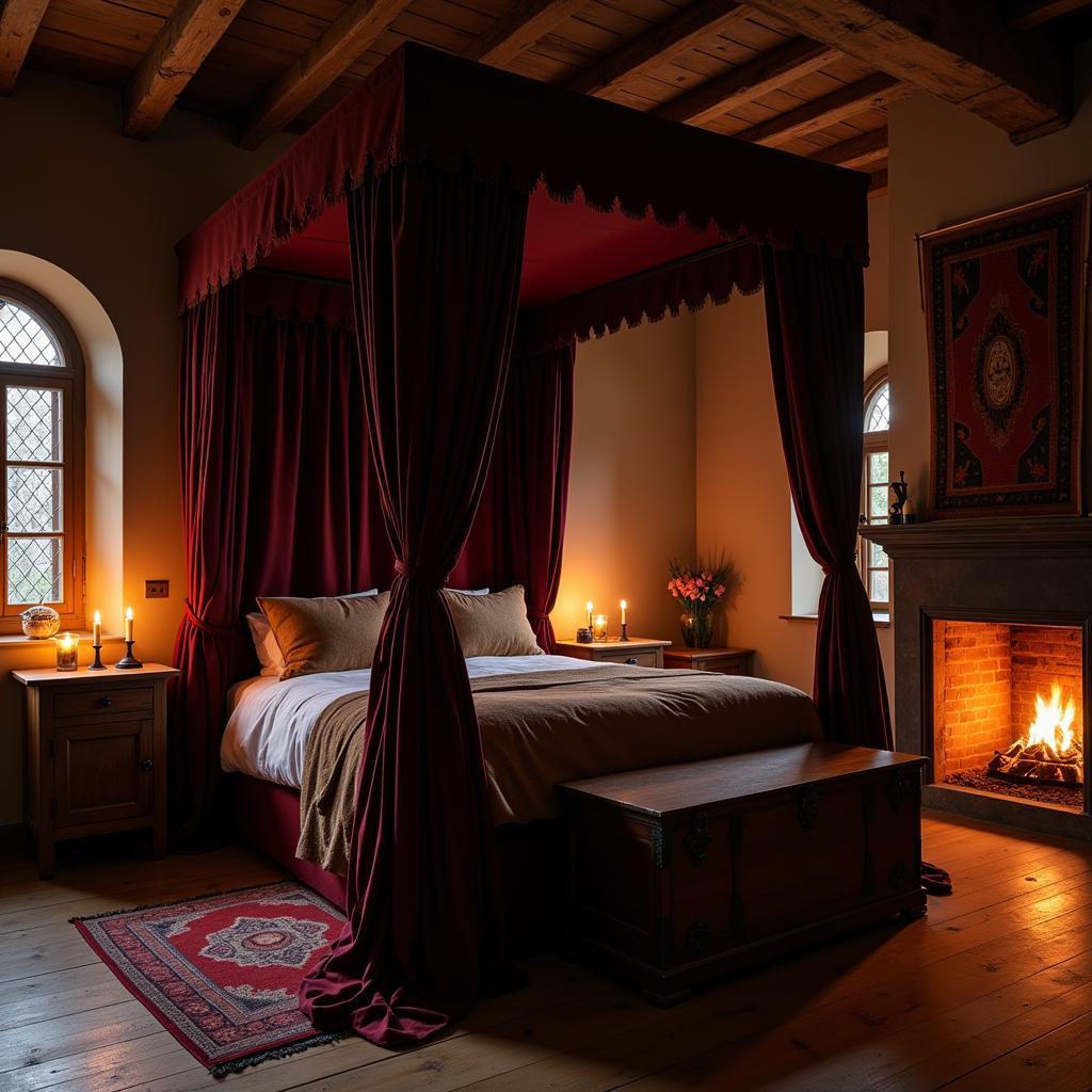 Medieval Castle Bedroom: Rich Textiles and Warm Lighting