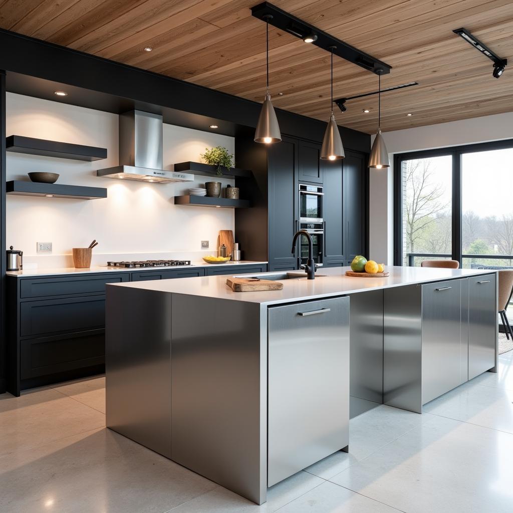 Metal Pillars for Modern Kitchen Island