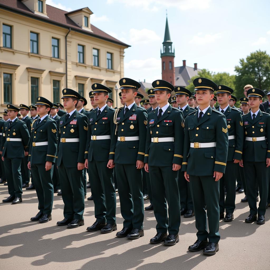 Students in Formation on a Military School Parade Ground