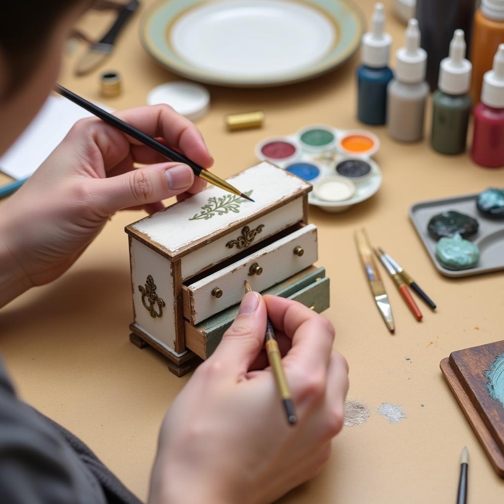 Adding finishing touches to miniature furniture