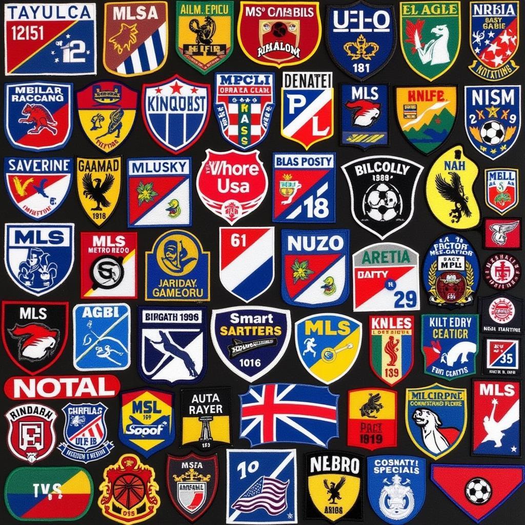 A collection of vibrant MLS patches showcasing various team logos and event commemorations