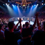 Excited MMA Fans Cheering During a Fight