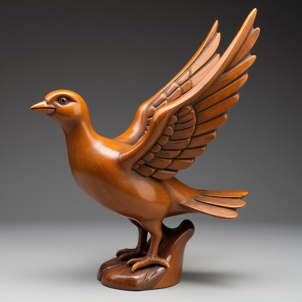 A modern bird trophy made of a beautifully crafted wood carving of a bird in flight.