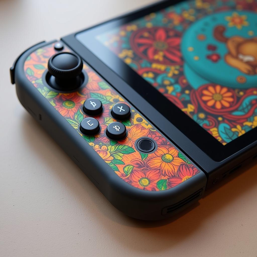 Close-up of Nintendo Switch Joy-Cons featuring matching full art design