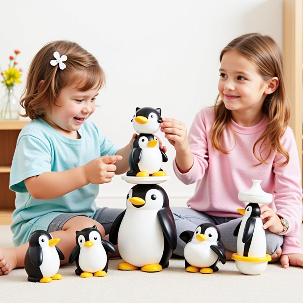 Children Playing with Penguin Blocks