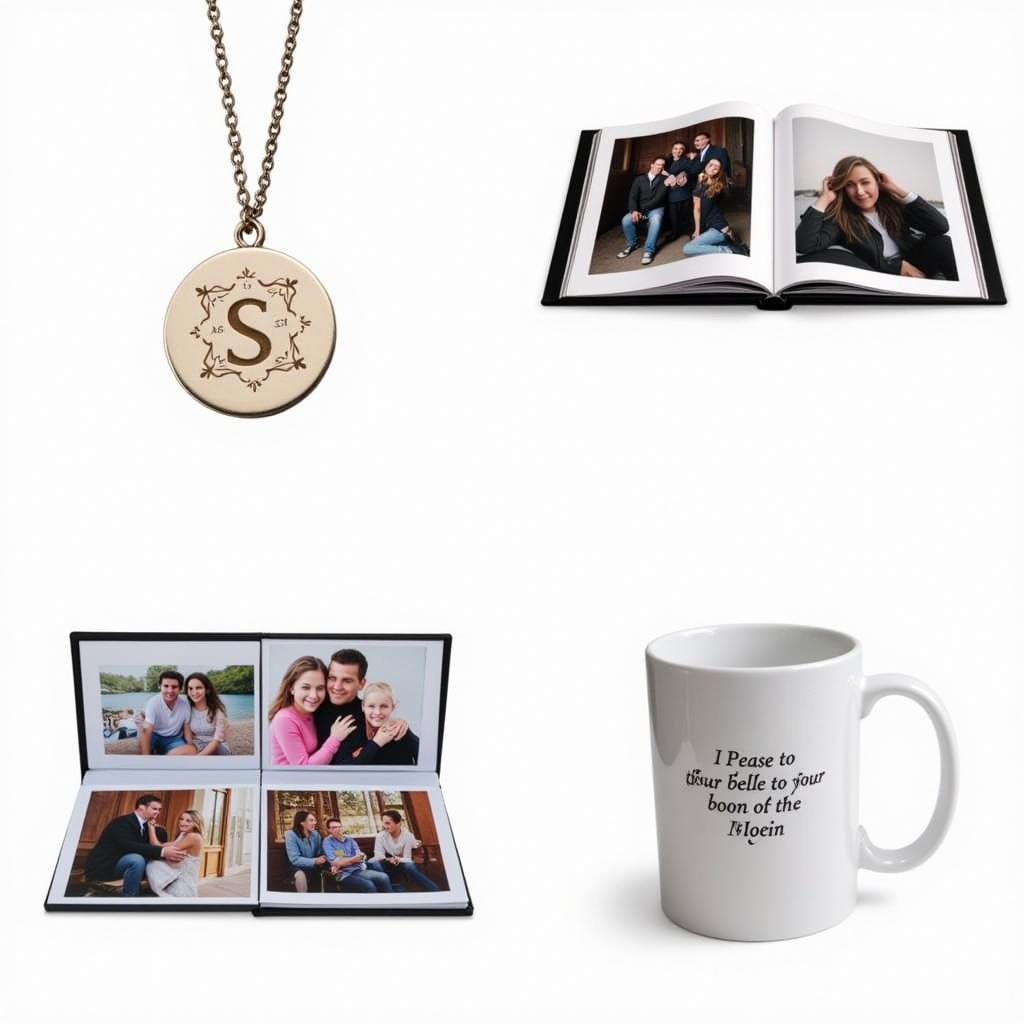 Examples of personalized gifts like engraved jewelry and custom photo albums