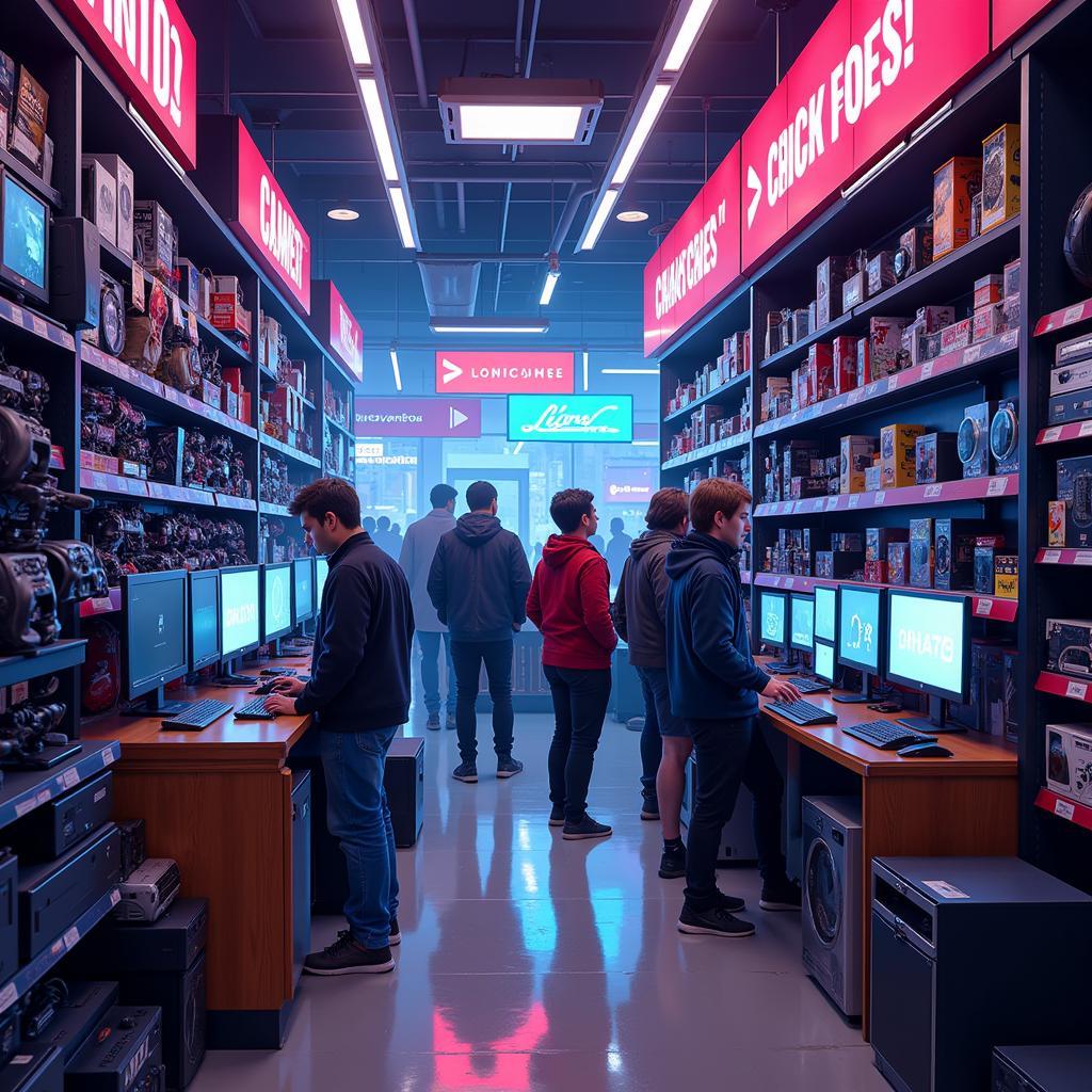 Gamers Browsing in an Electronics Store