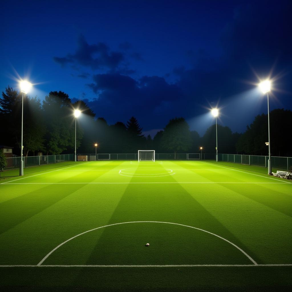 Portable lights illuminating a football field at night