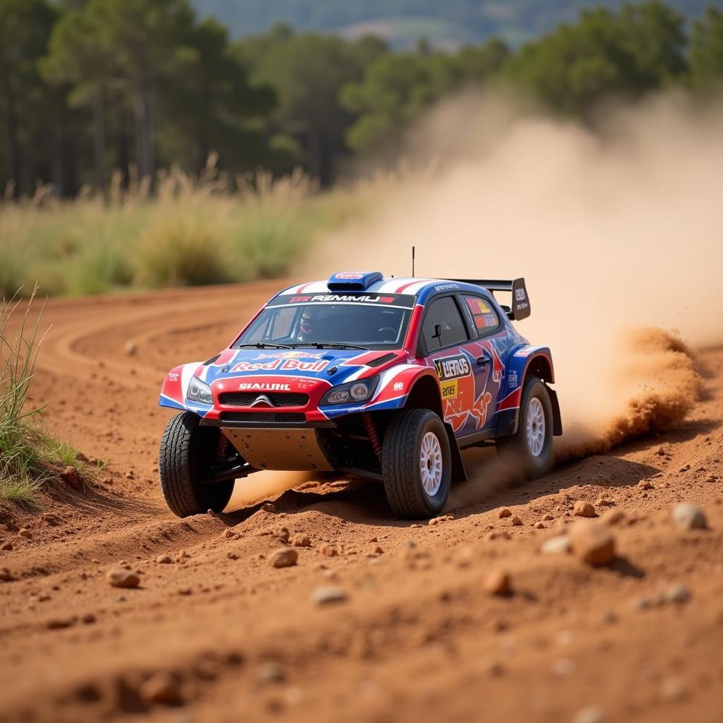 RC Rally Car Navigating a Dirt Track