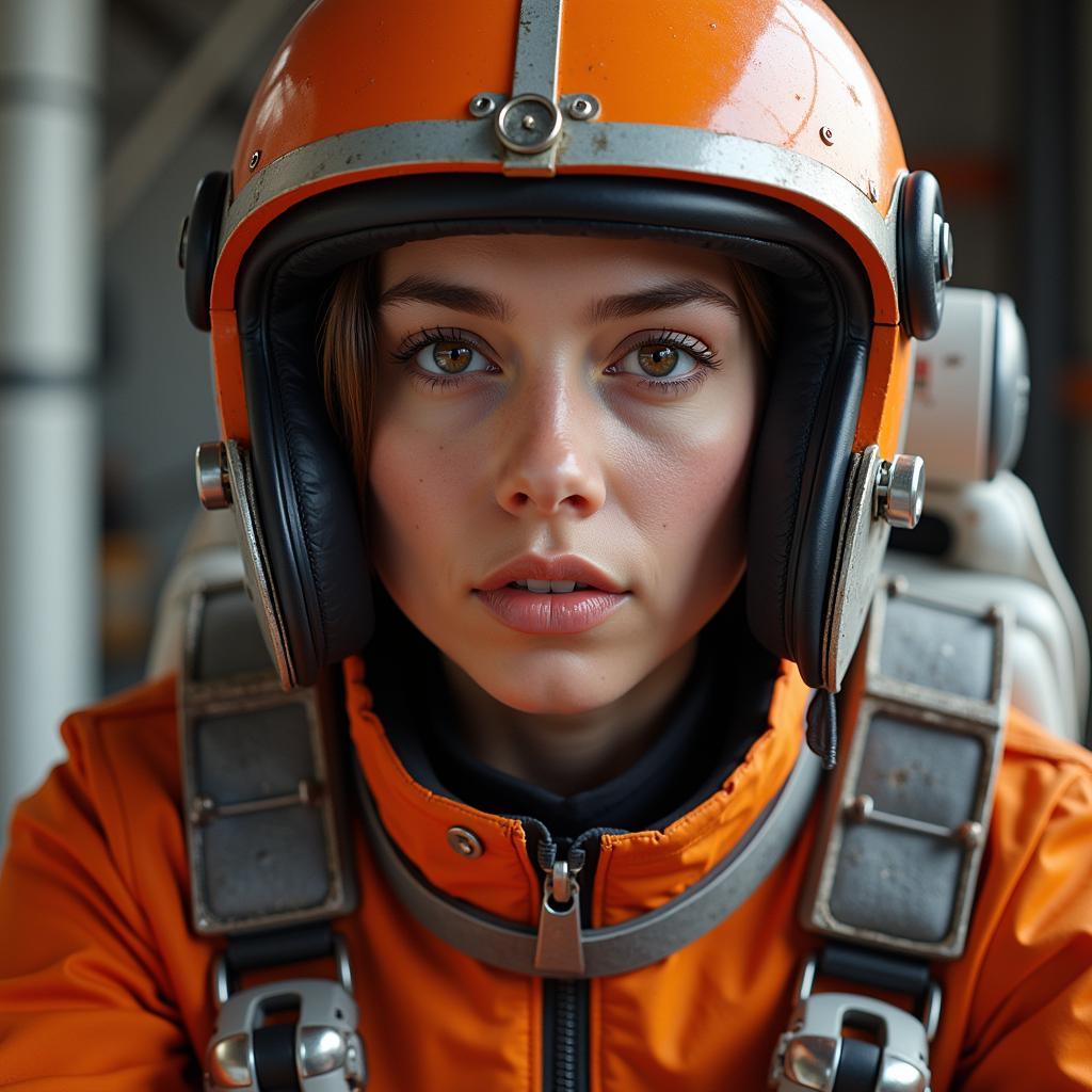 A Rebel pilot in full flight gear, ready for an X-wing mission.