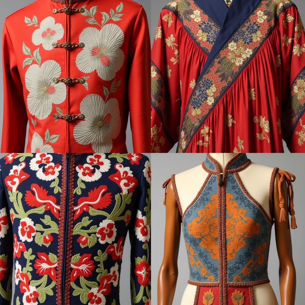 Regional variations in international costumes, focusing on details and embellishments