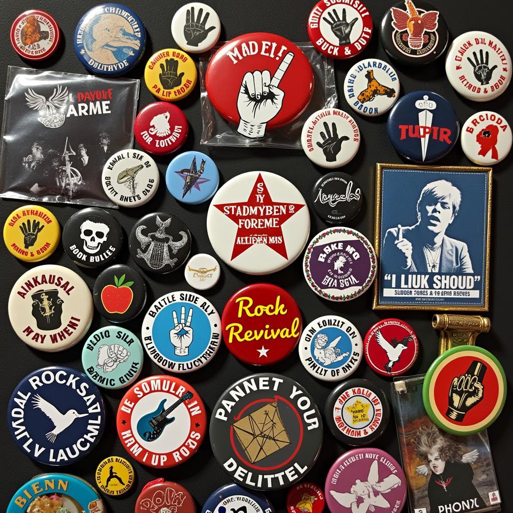 A collection of Rock Revival buttons