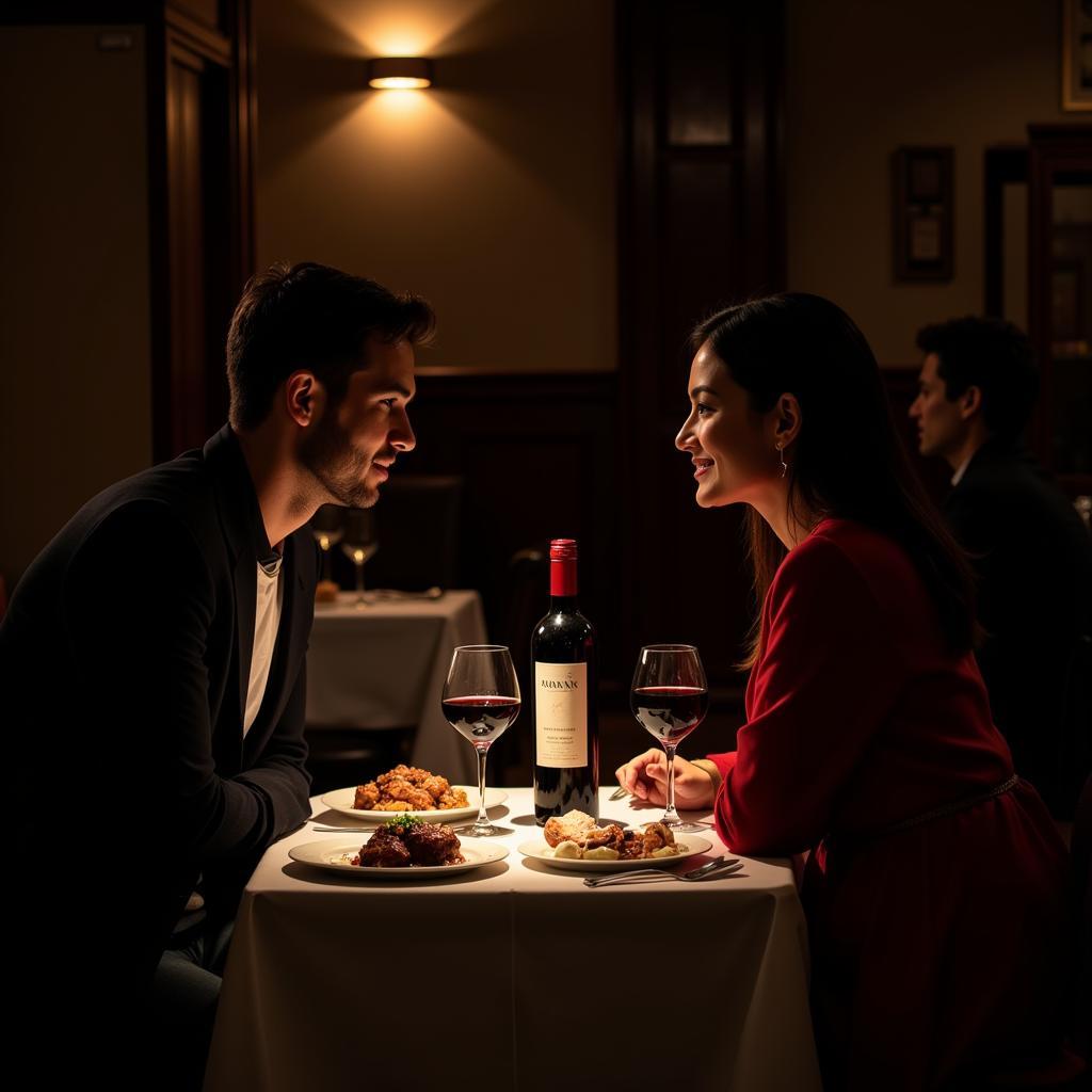 Couple enjoying a romantic dinner at a restaurant in Jersey