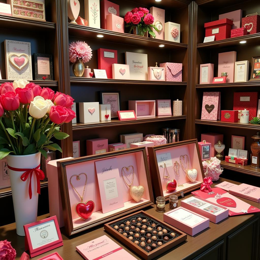 A wide selection of romantic gifts displayed in a store