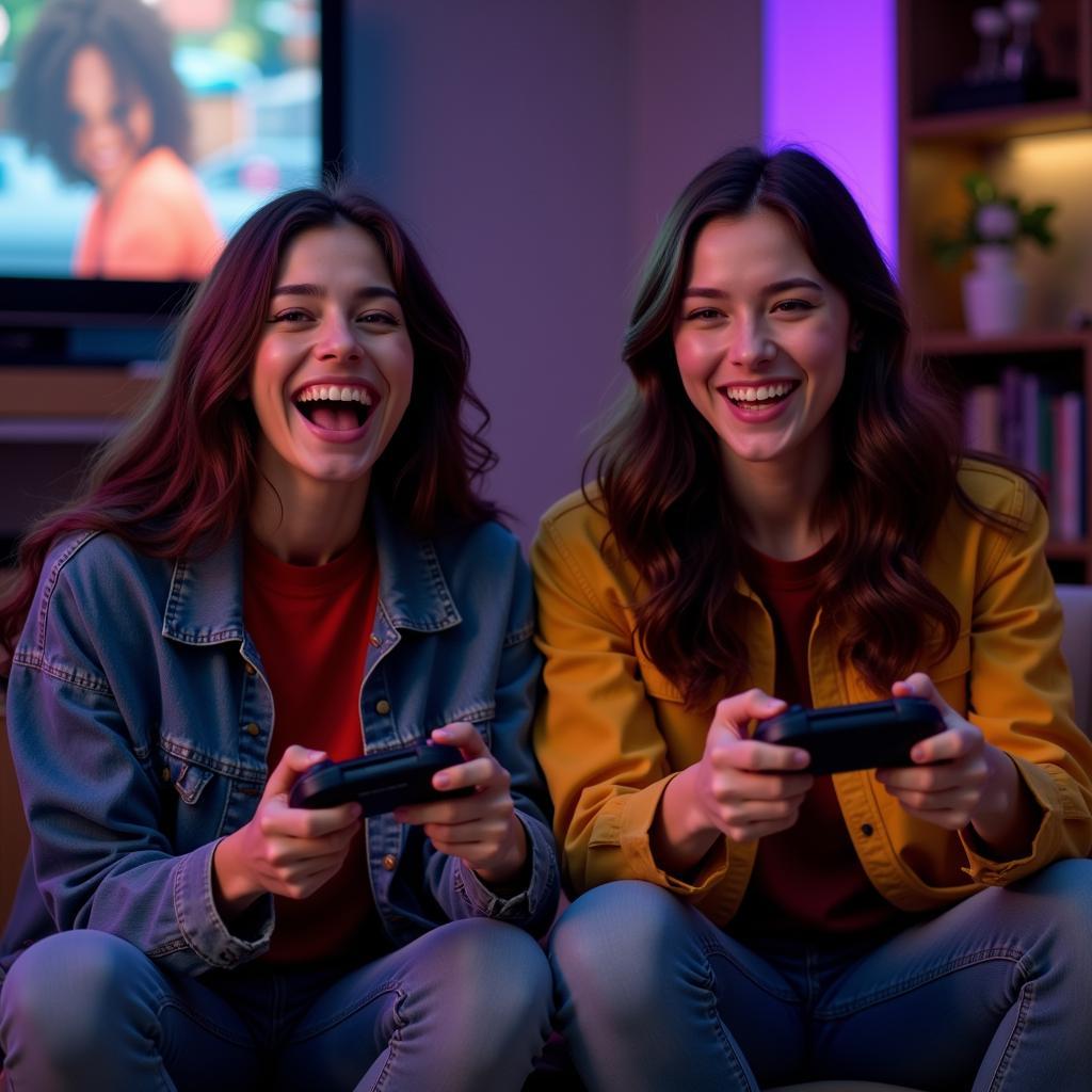 Two Friends Enjoying a Video Game