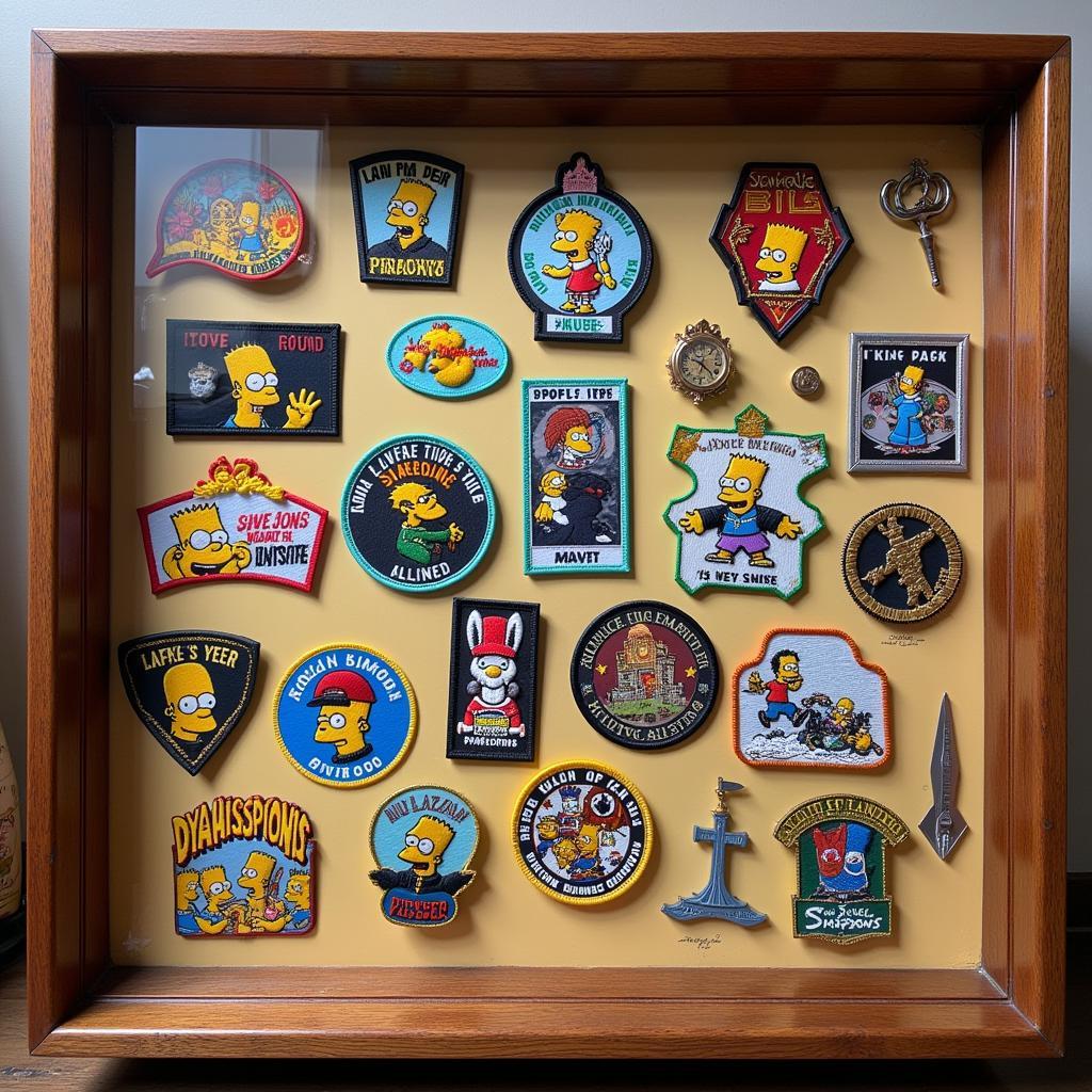 Simpsons Patches Displayed in a Case