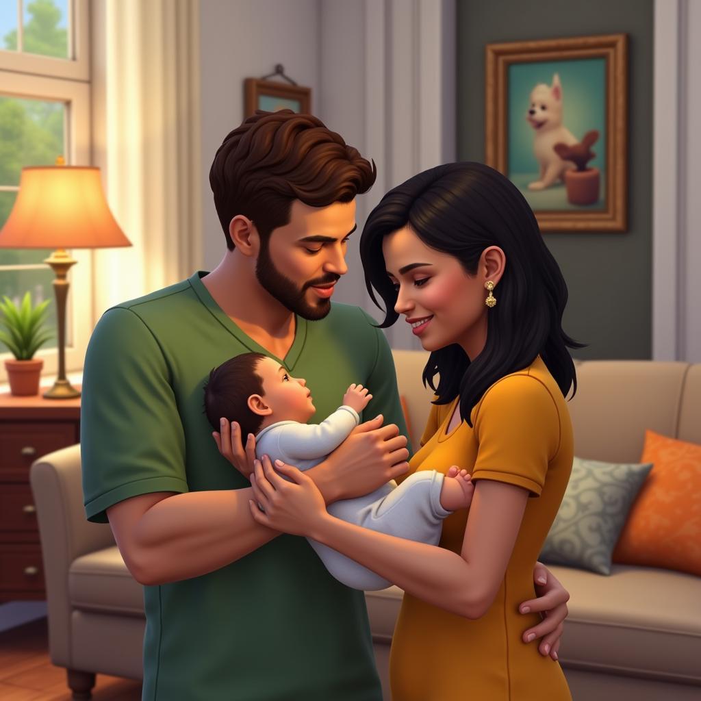 Sims 4 family with a baby after risky woohoo