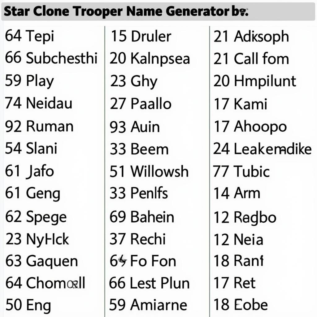 Star Wars Clone Trooper Name Generator Results