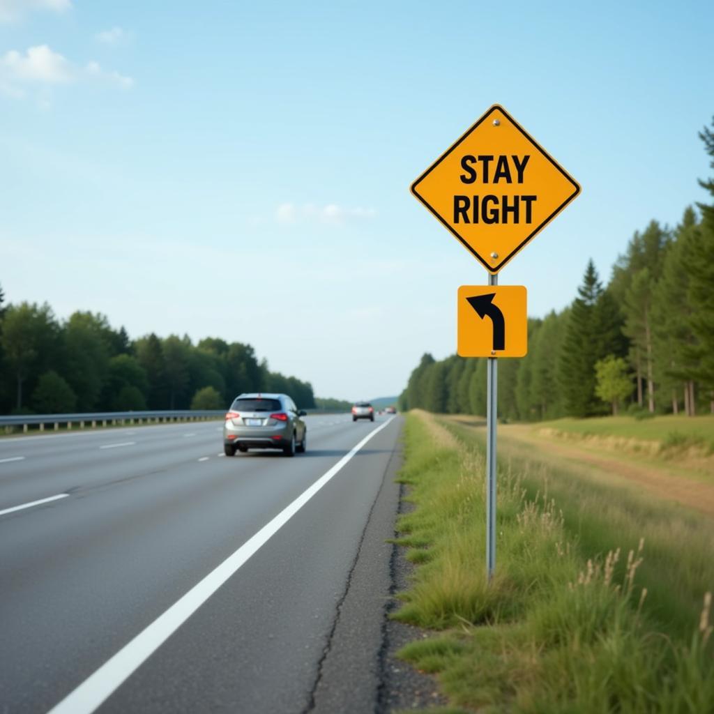 Stay Right Sign on a Multi-Lane Highway