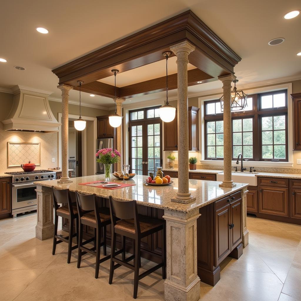 Stone Pillars for Traditional Kitchen Island