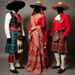 A collage of various traditional international costumes from around the world