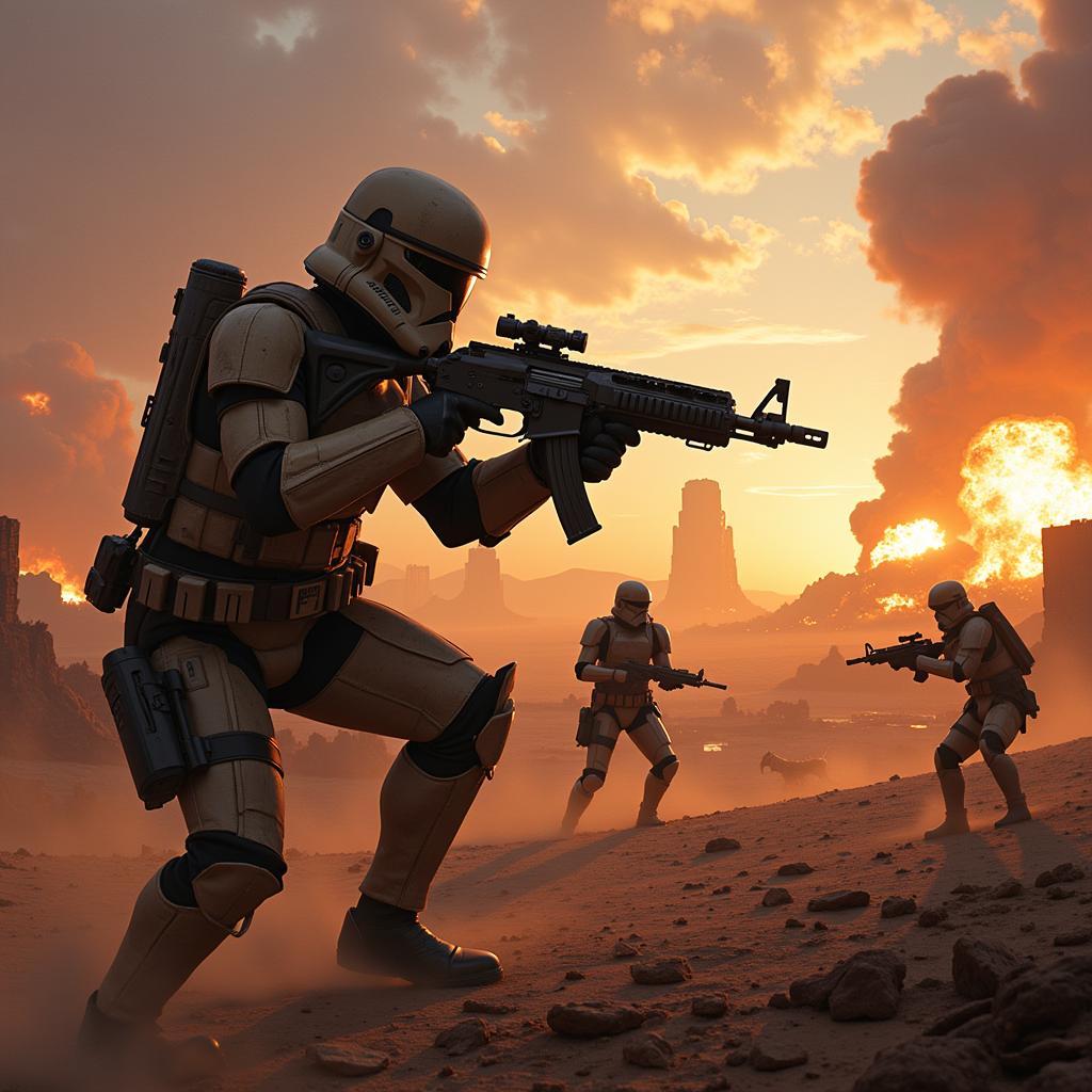 Trooper battling Separatists on Ord Mantell