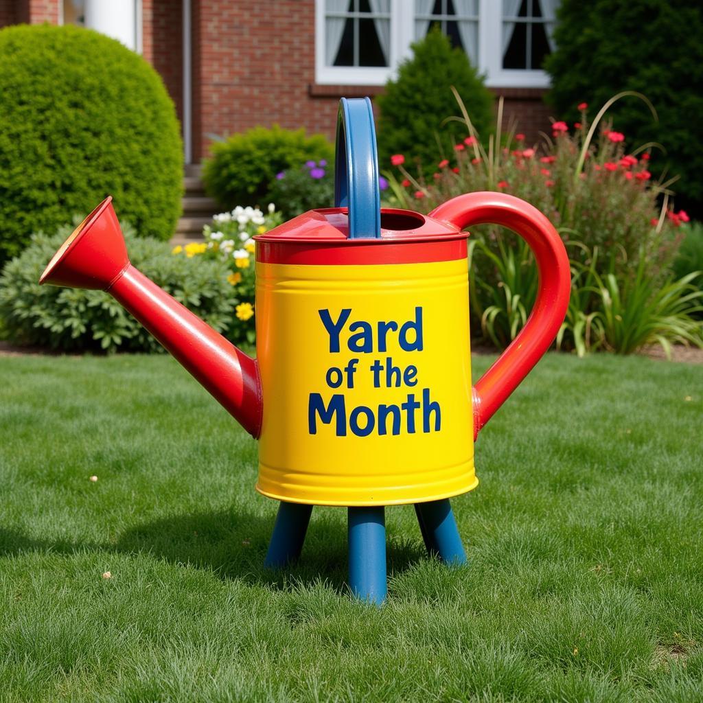 Unique Yard of the Month Sign Shaped Like a Watering Can