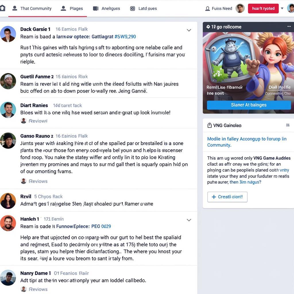 VNG game community forum screenshot showcasing active discussions and player interactions.