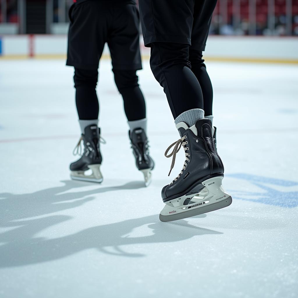 Warrior skates gliding on ice