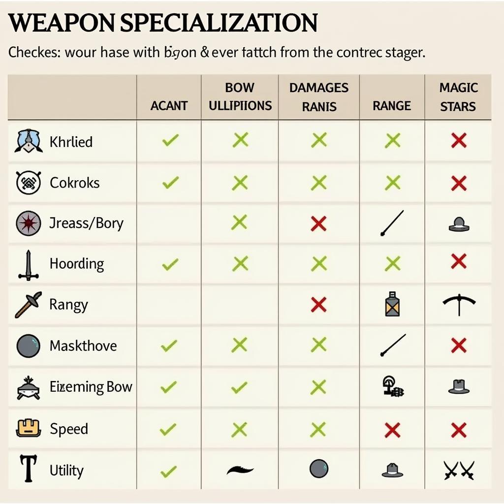 Weapon Specialization Comparison Chart