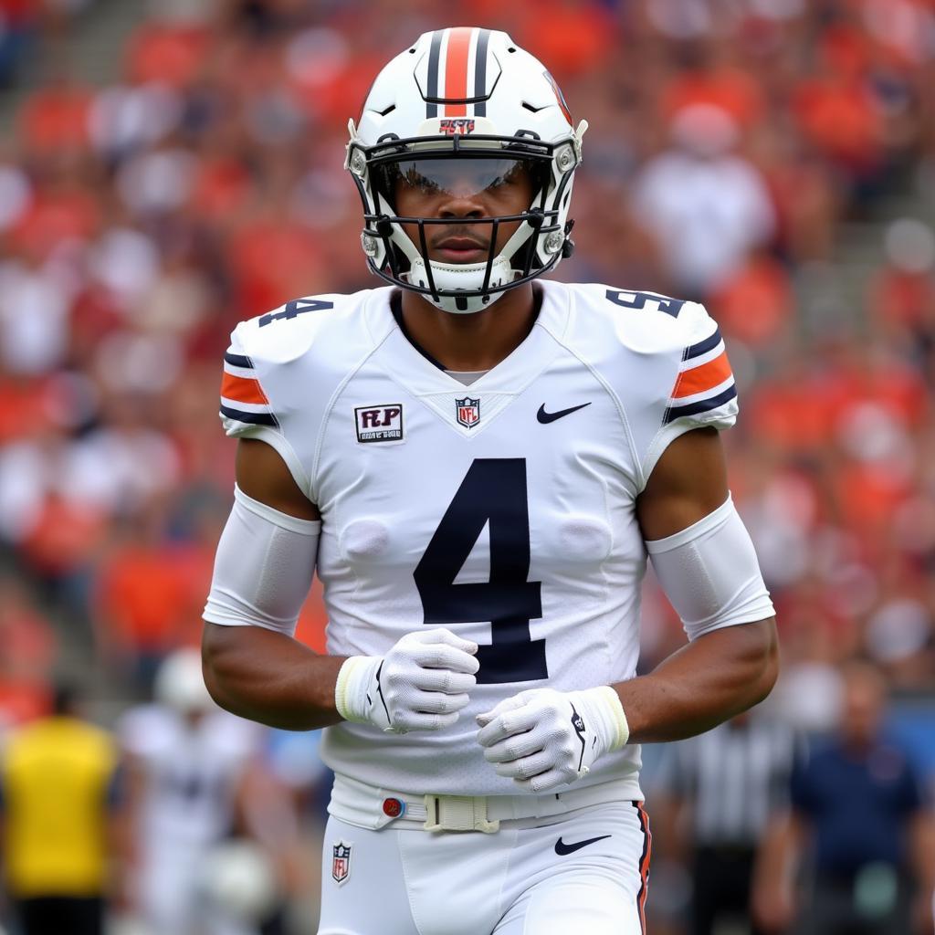 Auburn Football Player Wearing White Jersey on the Field